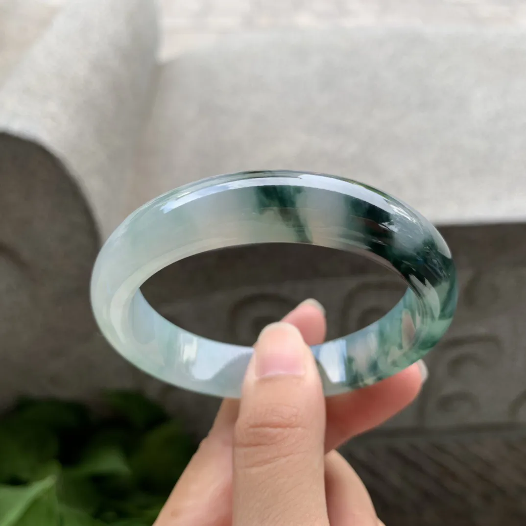 圈口54.5-12.3-7.8 【冰种飘花正圈手镯】正圈54 55可戴