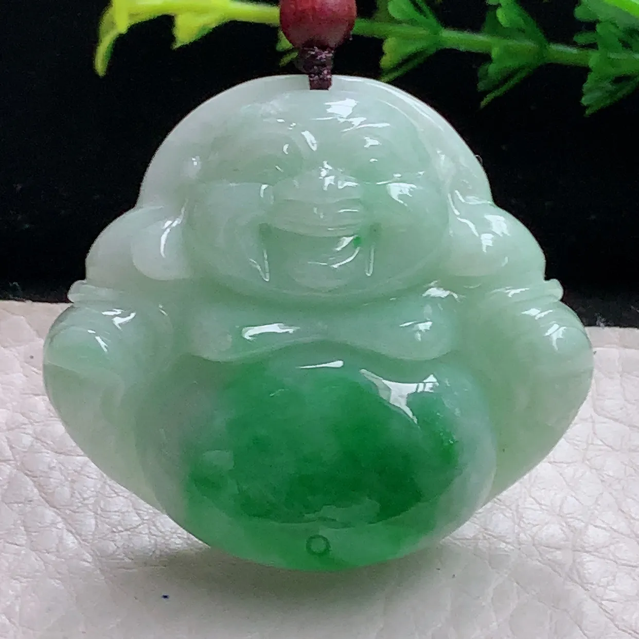 zen自然光40.6*46*13天然缅甸翡翠辣绿大佛公 弥勒佛玉吊坠 毛衣坠