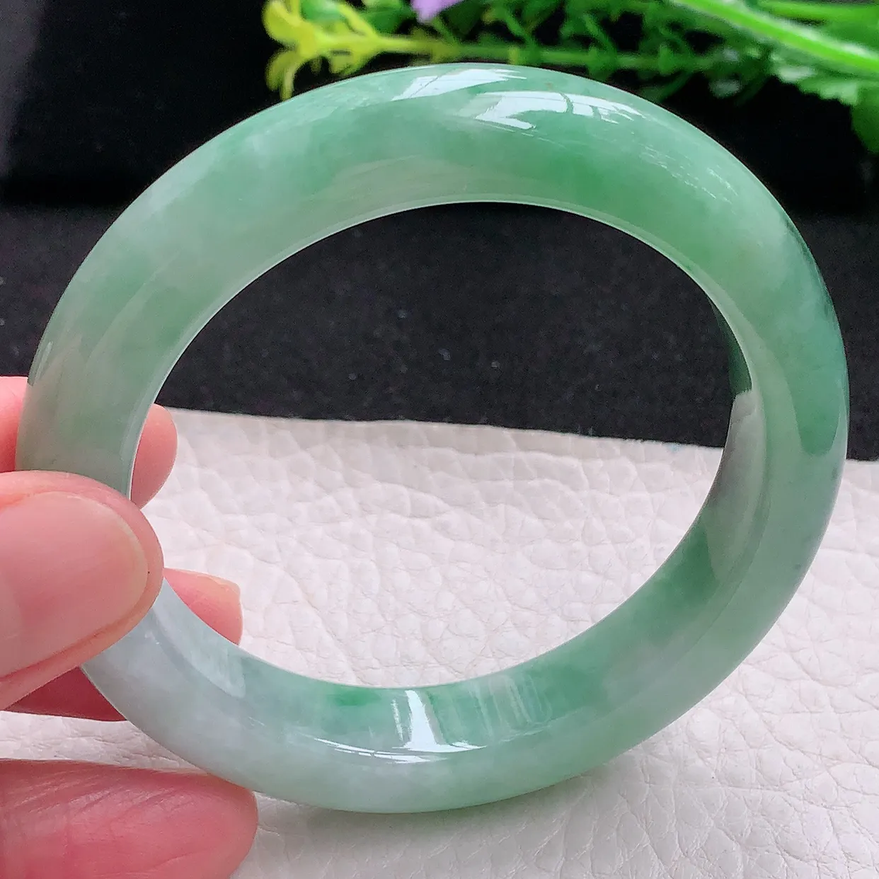 xh自然光54.5*11.8*9.4平安镯 天然缅甸翡翠双彩宽边玉镯子