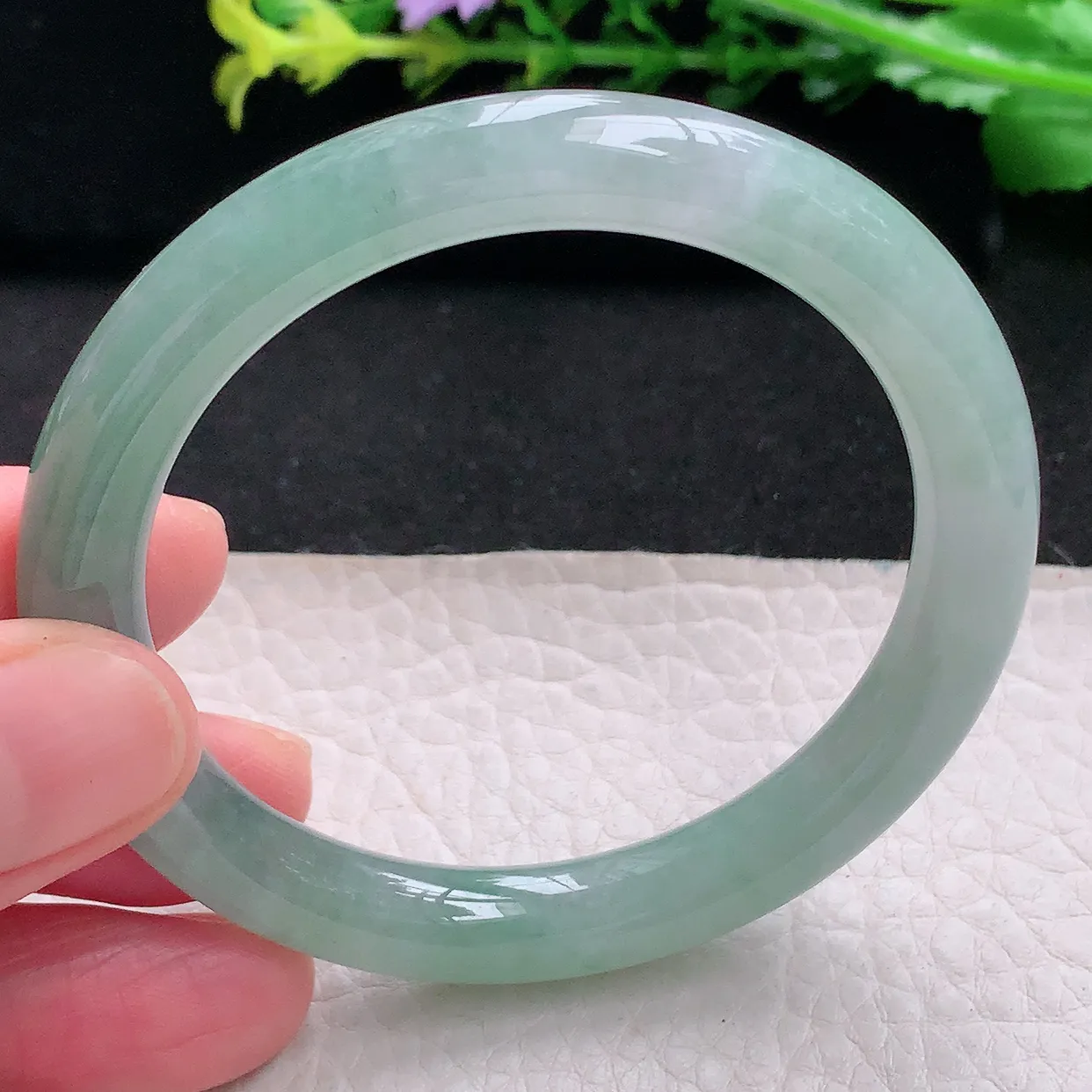 n小圈口52.5*8.3*8叮当镯 天然缅甸翡翠a 货清爽冰胶圆条玉镯子 玉手环