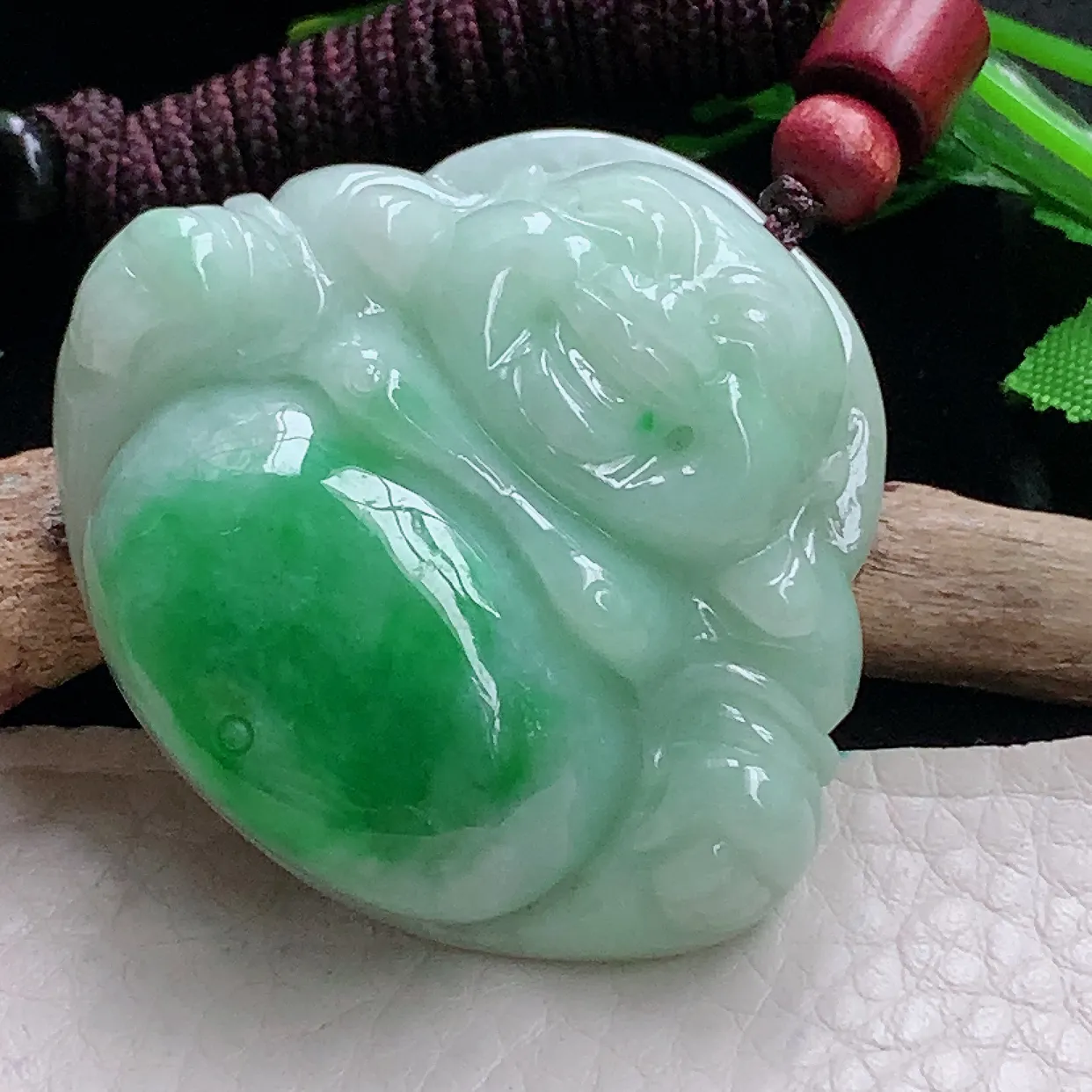 zen自然光40.6*46*13天然缅甸翡翠辣绿大佛公 弥勒佛玉吊坠 毛衣坠