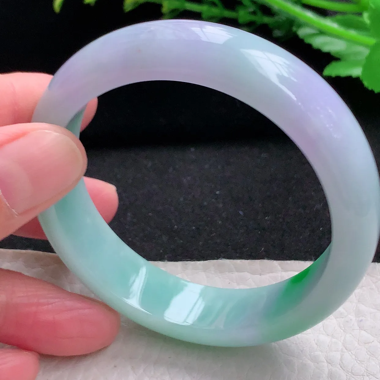 yh自然光53.3*14*7.5平安镯 天然缅甸翡翠水润春带彩宽边玉镯子