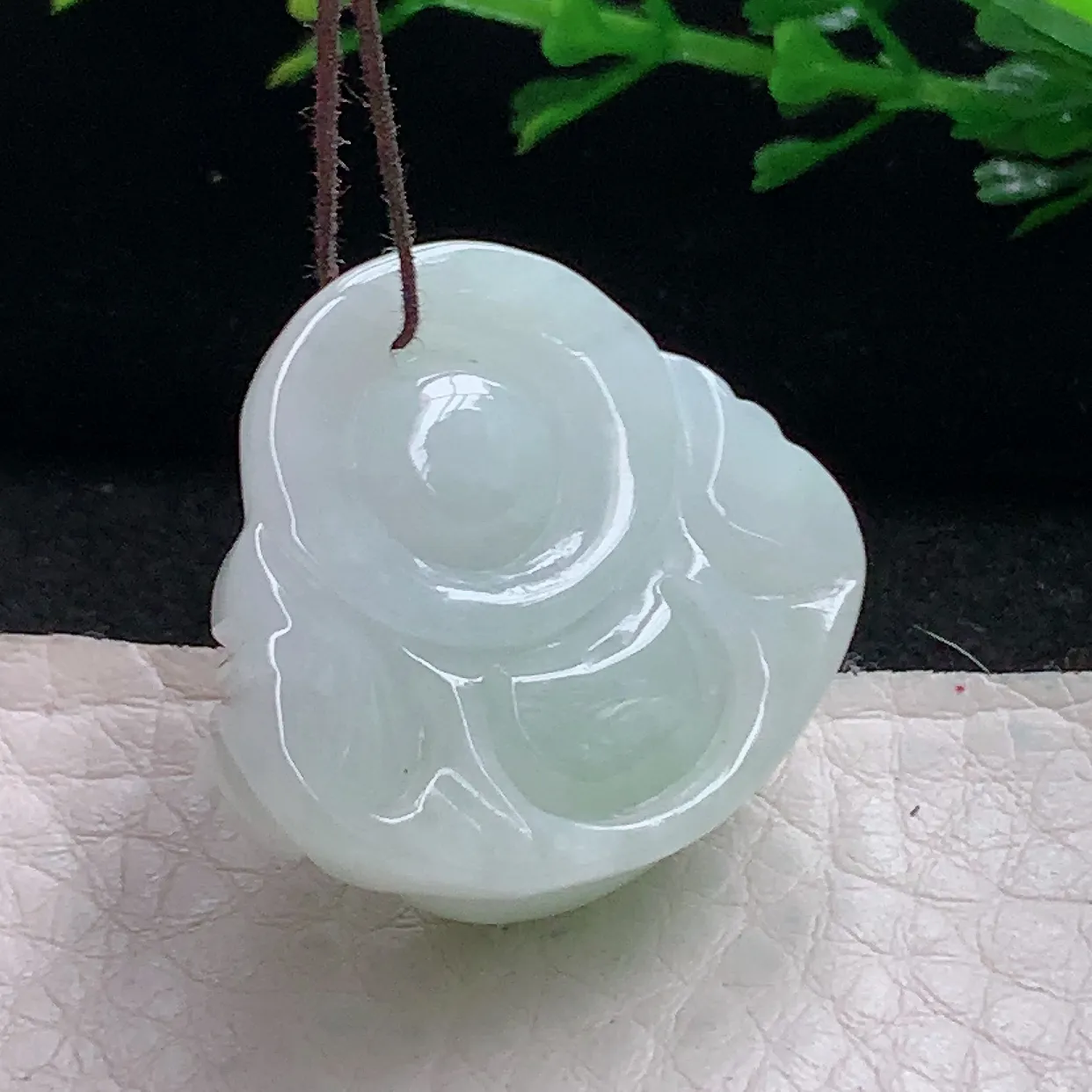 zen自然光24.5*28*11.7天然缅甸翡翠飘绿佛公 弥勒佛玉吊坠