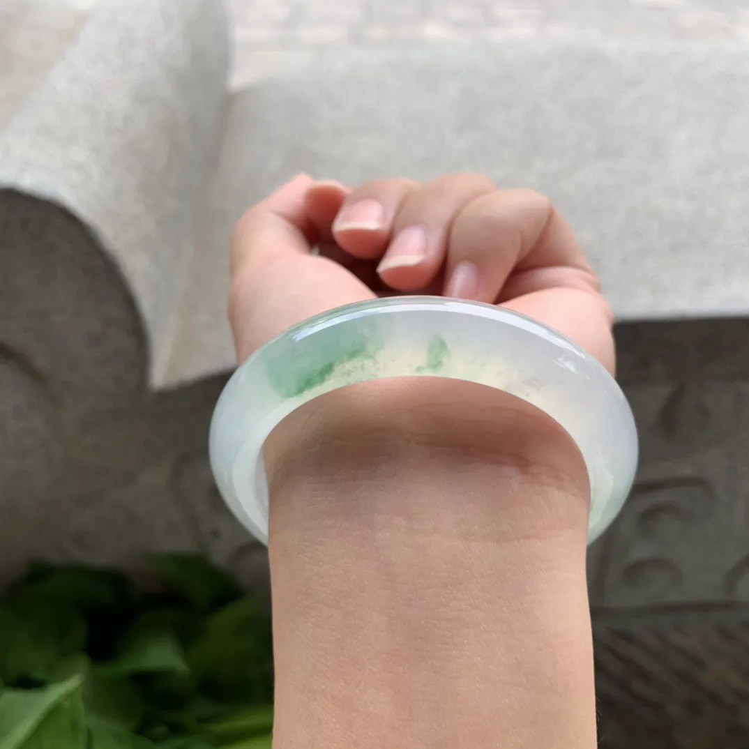 小圈口52-12-8.4 【高冰飘花正圈手镯】正圈52 53可戴