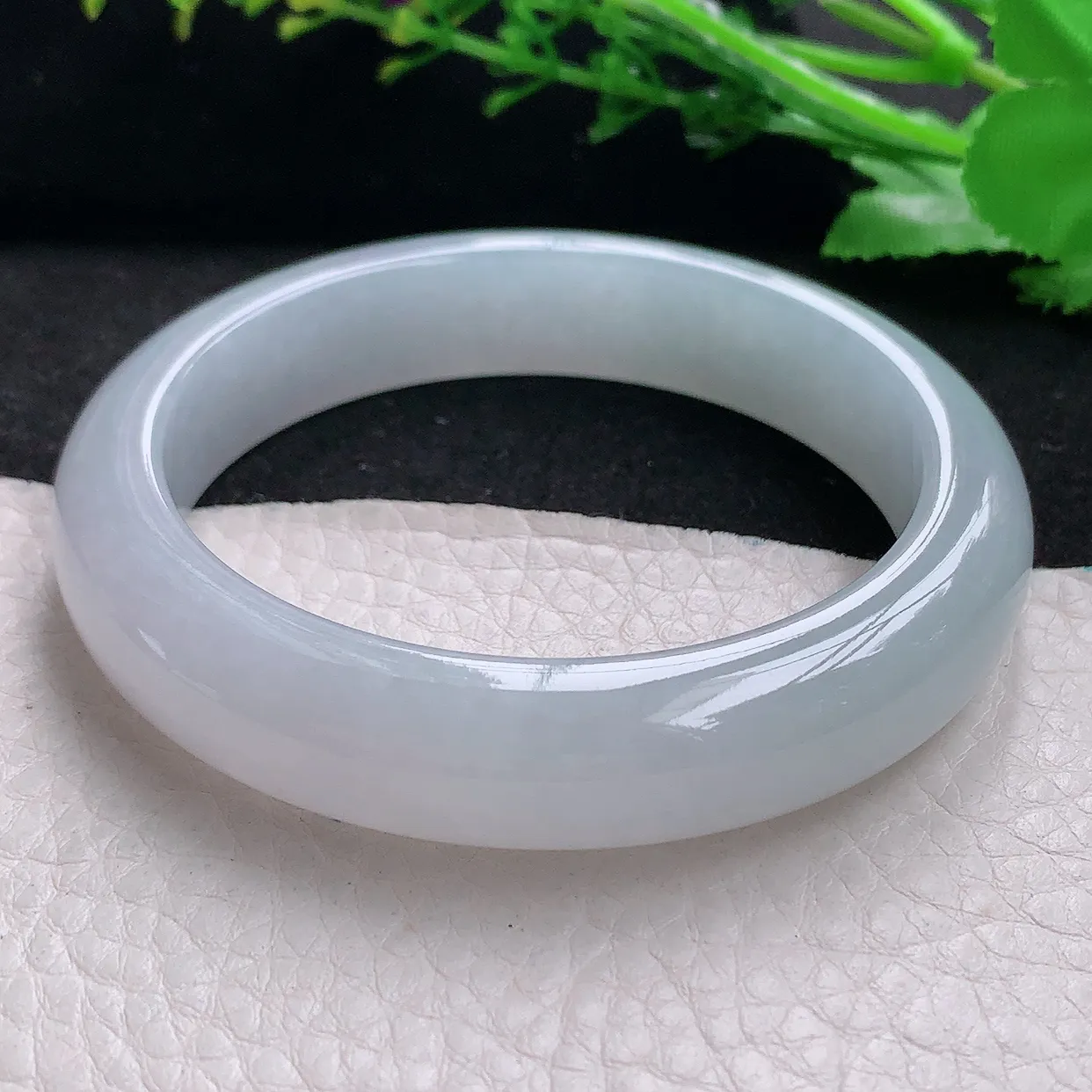 hy自然光57*13*8.7平安镯天然缅甸翡翠白月光冰纯正圈宽边玉镯子