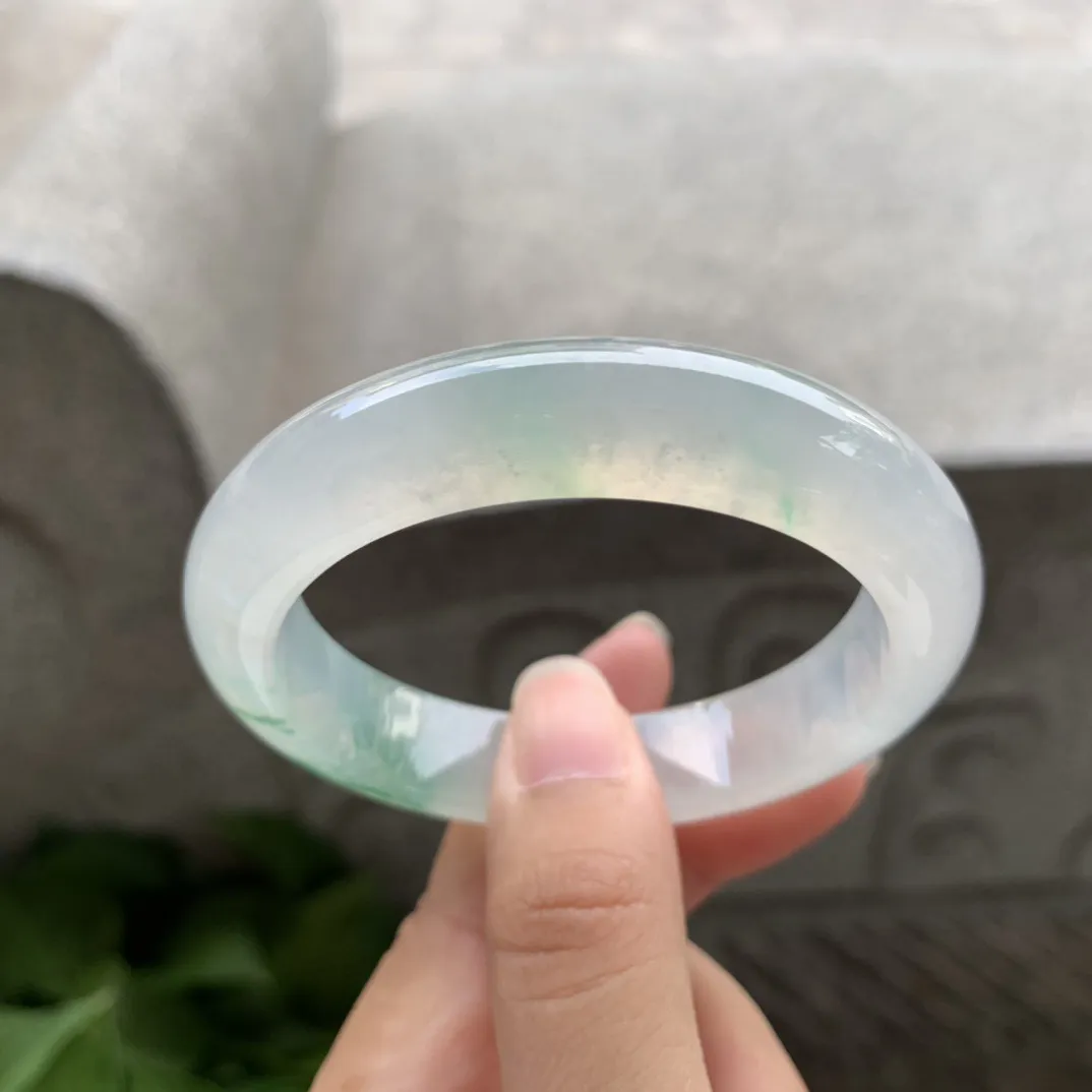 小圈口52-12-8.4 【高冰飘花正圈手镯】正圈52 53可戴