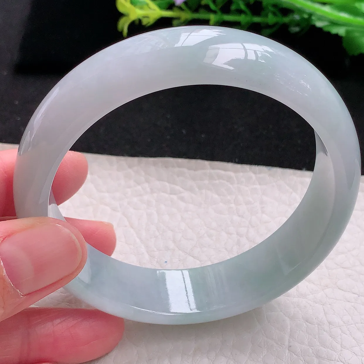 hh大圈口62.6*16.8*7.6轮胎镯 天然缅甸翡翠冰胶清爽大气宽边玉镯子