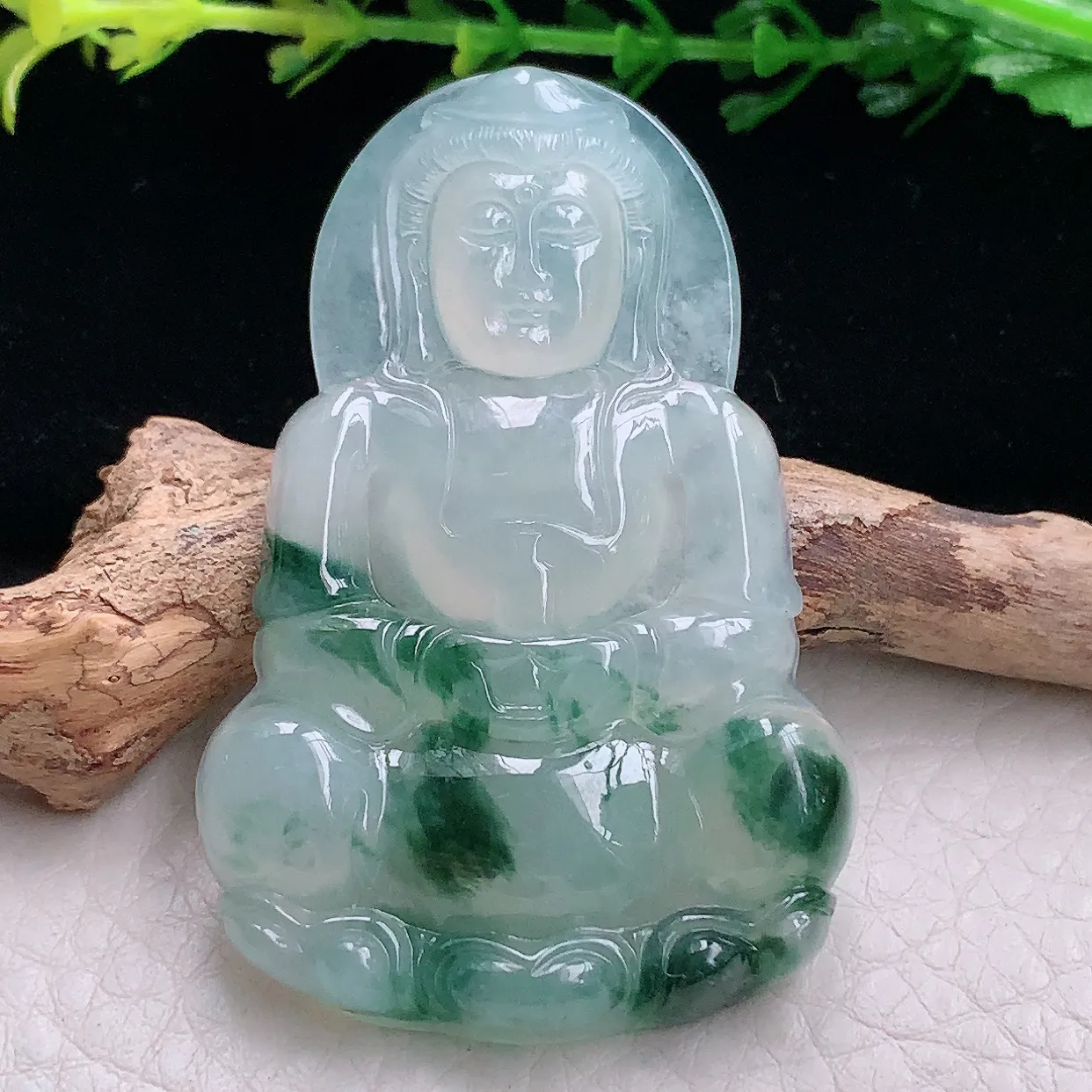 zzx自然光56*37*6天然缅甸翡翠a 货冰飘花正庄观音 玉观音玉吊坠 玉挂件