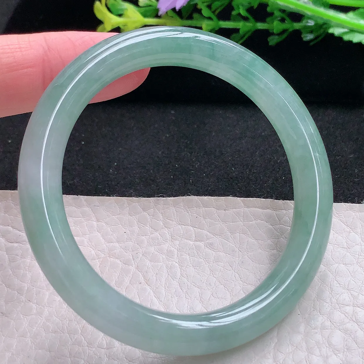 n小圈口52.5*8.3*8叮当镯 天然缅甸翡翠a 货清爽冰胶圆条玉镯子 玉手环