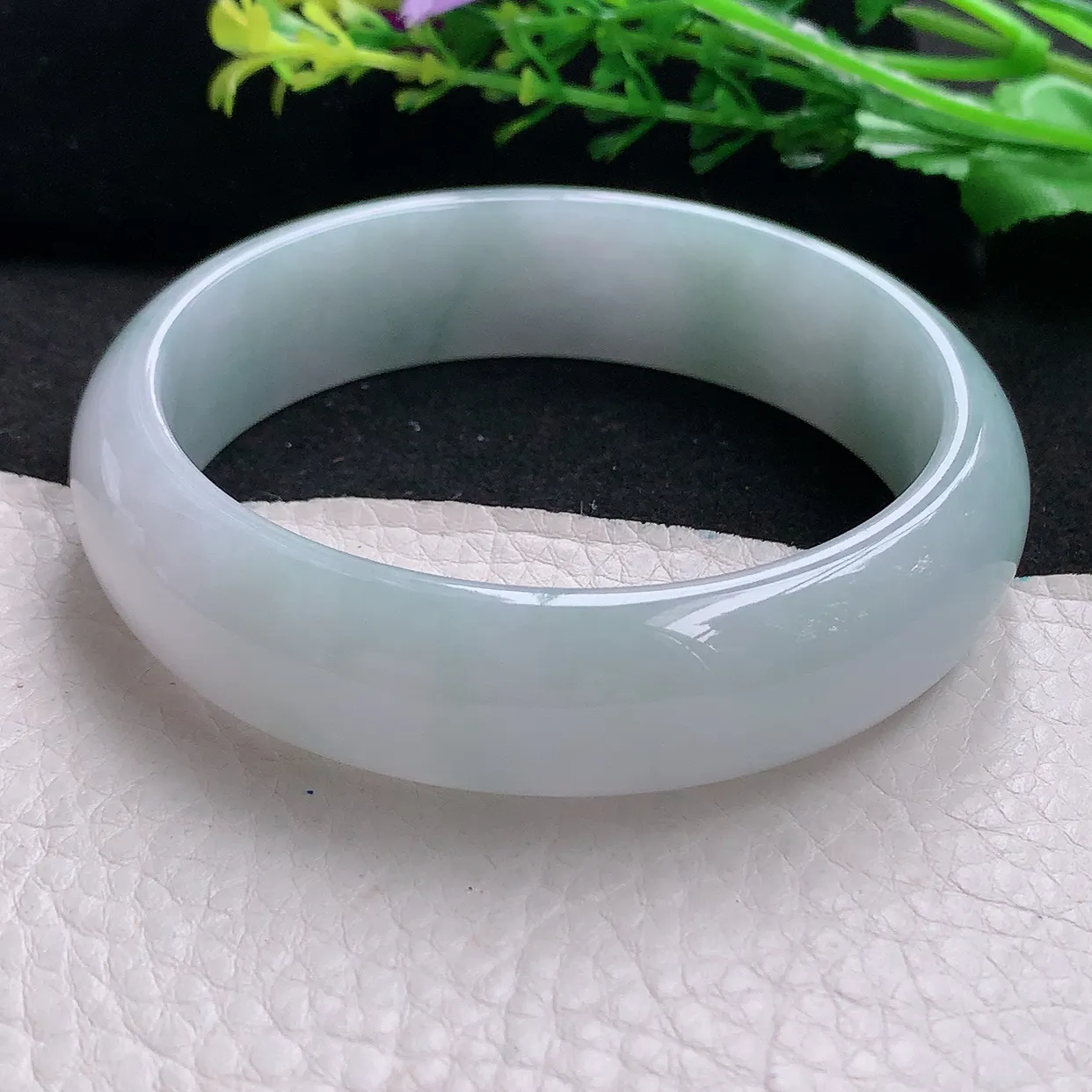 hh大圈口62.6*16.8*7.6轮胎镯 天然缅甸翡翠冰胶清爽大气宽边玉镯子