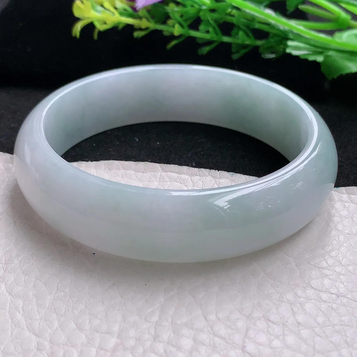 hh大圈口62.6*16.8*7.6轮胎镯 天然缅甸翡翠冰胶清爽大气宽边玉镯子