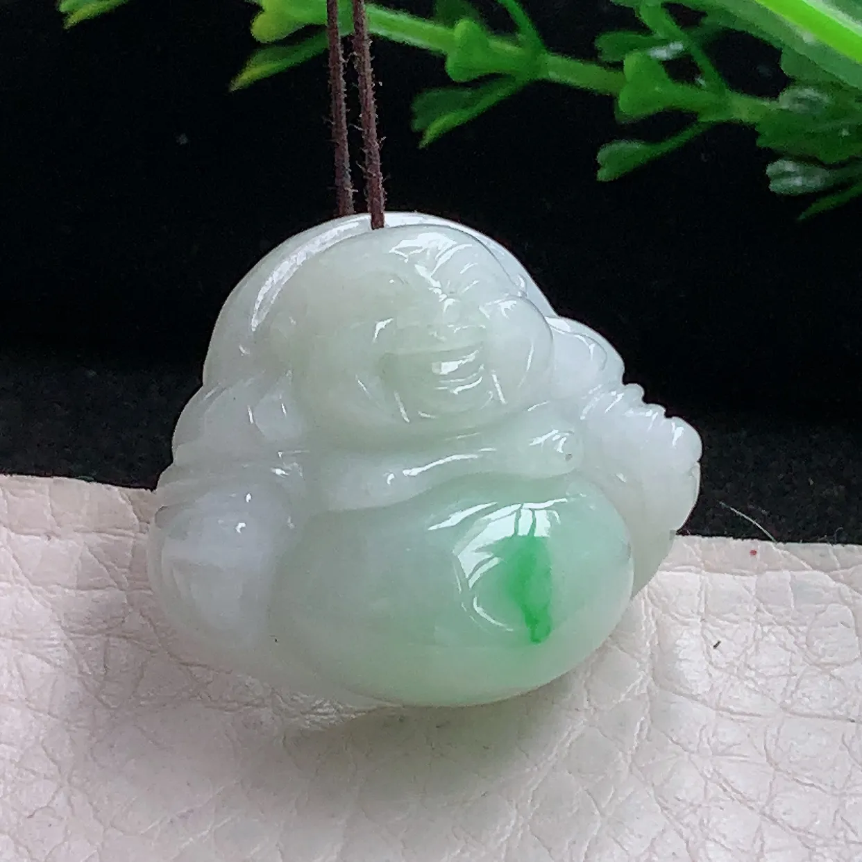 zen自然光24.5*28*11.7天然缅甸翡翠飘绿佛公 弥勒佛玉吊坠