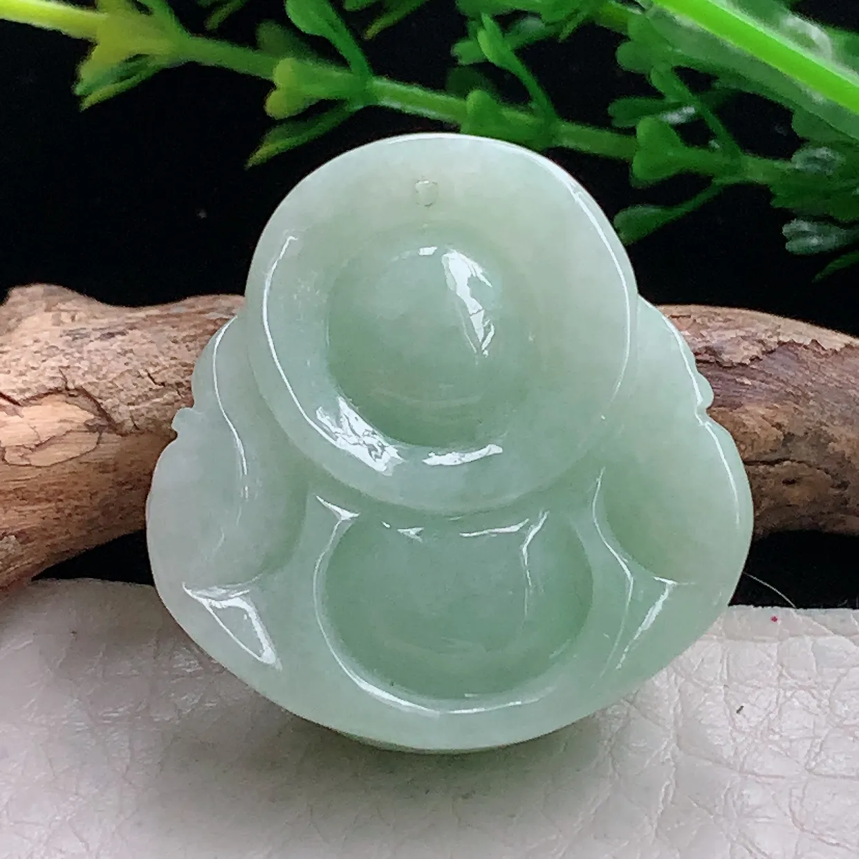 zen自然光30.2*29.5*11.2天然缅甸翡翠飘绿佛公 弥勒佛玉吊坠 毛衣坠