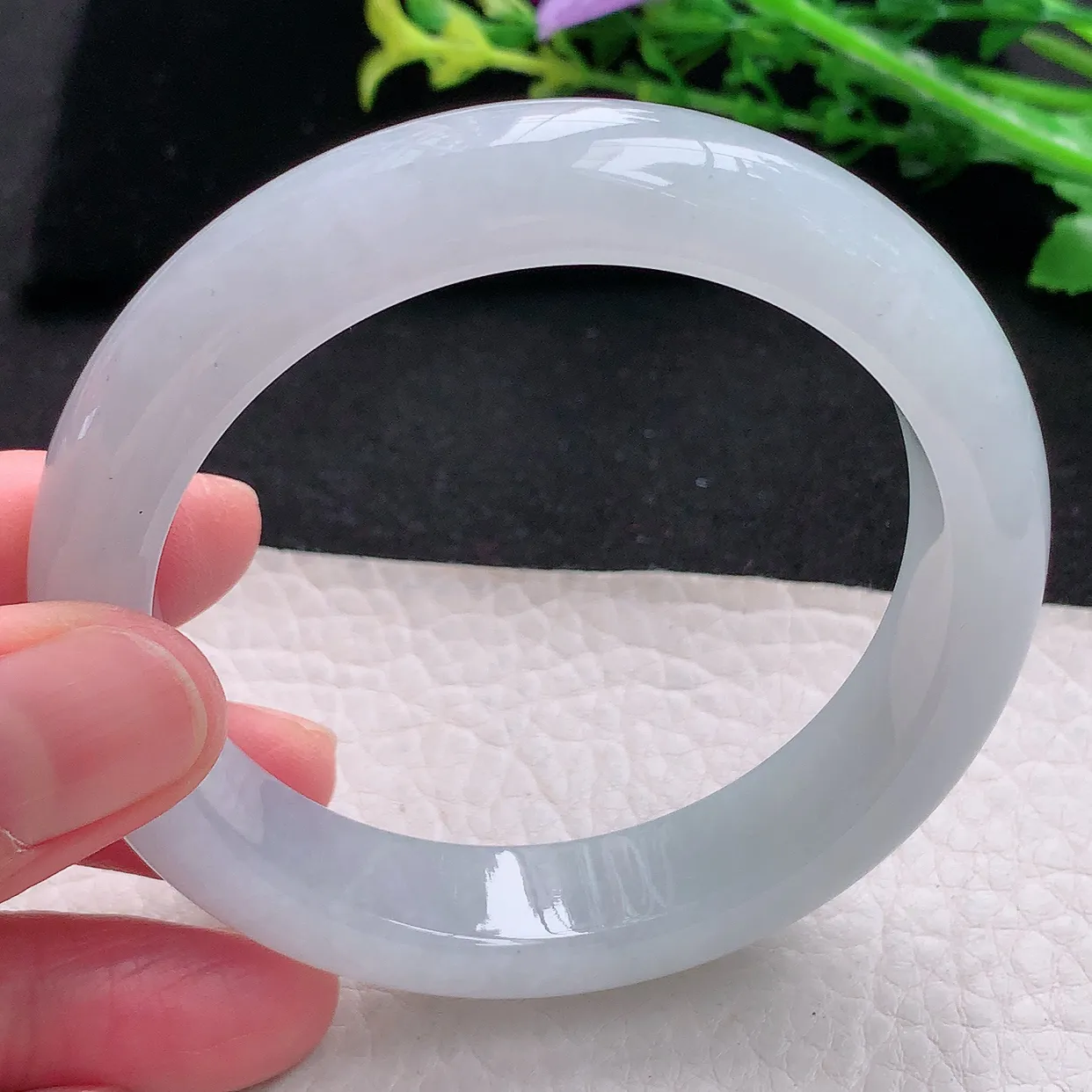 hy自然光57*13*8.7平安镯天然缅甸翡翠白月光冰纯正圈宽边玉镯子