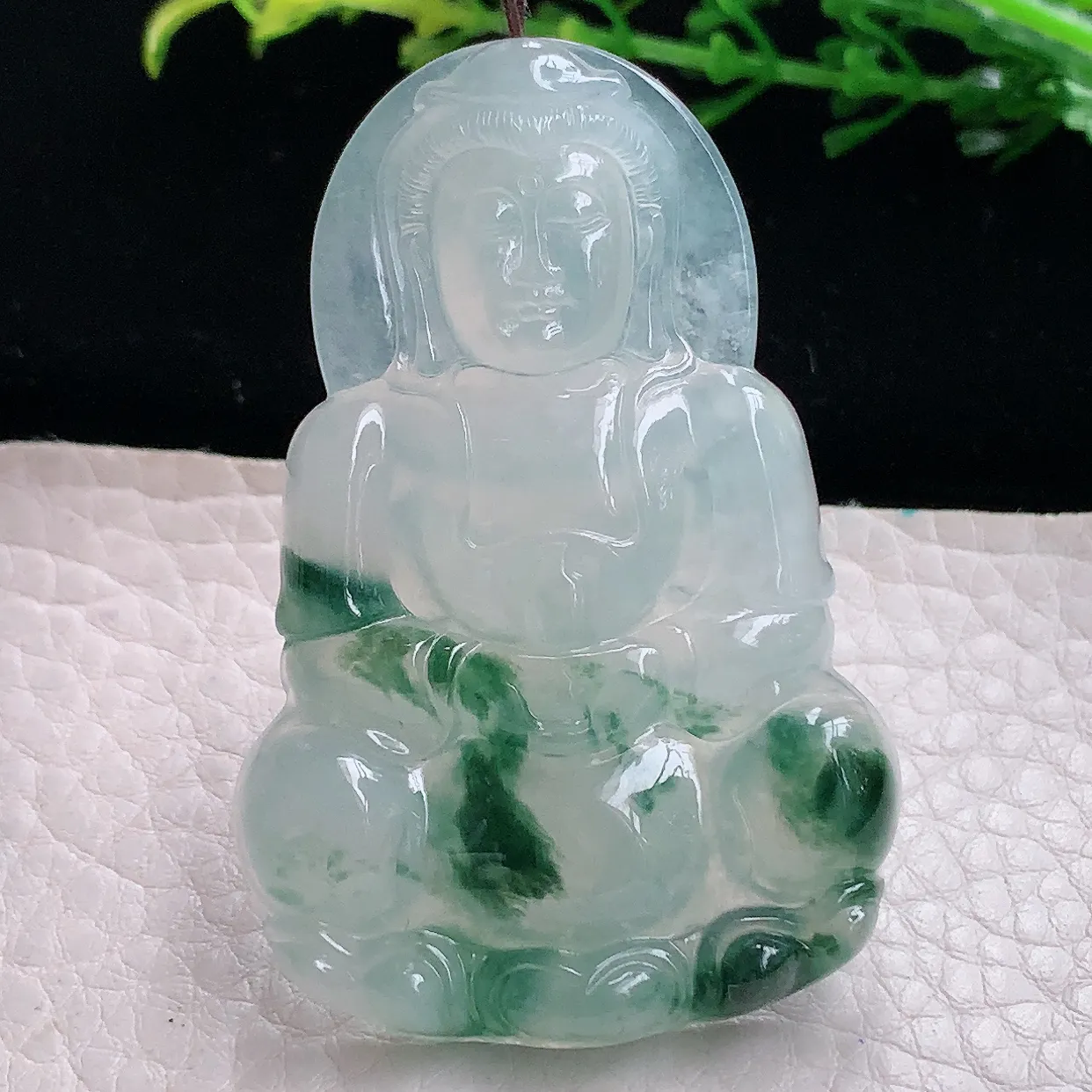 zzx自然光56*37*6天然缅甸翡翠a 货冰飘花正庄观音 玉观音玉吊坠 玉挂件