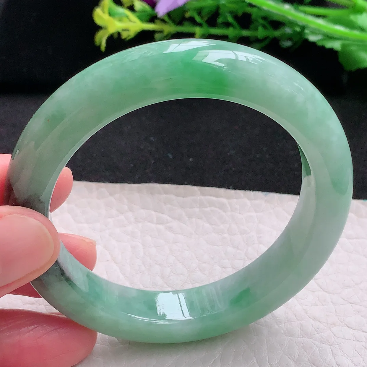 xh自然光54.5*11.8*9.4平安镯 天然缅甸翡翠双彩宽边玉镯子