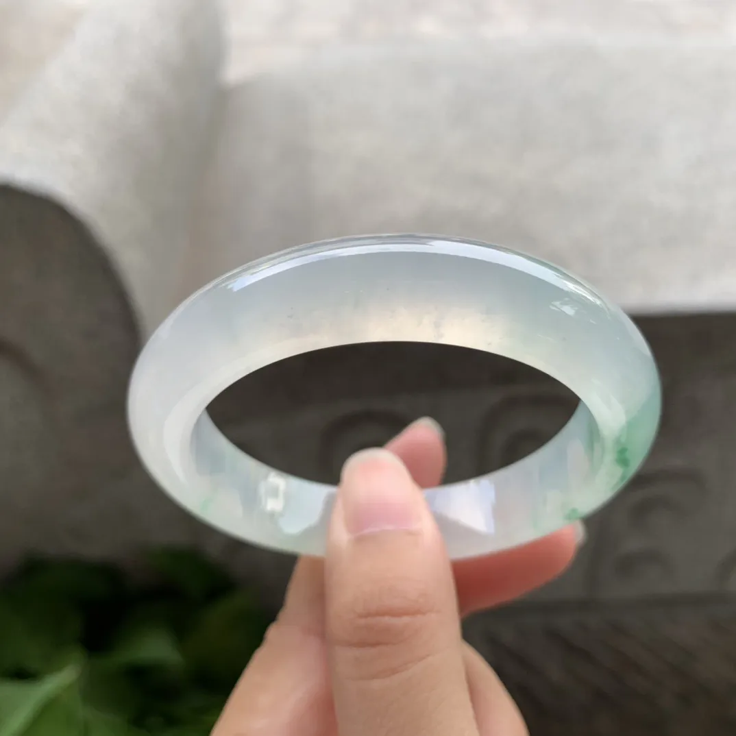 小圈口52-12-8.4 【高冰飘花正圈手镯】正圈52 53可戴