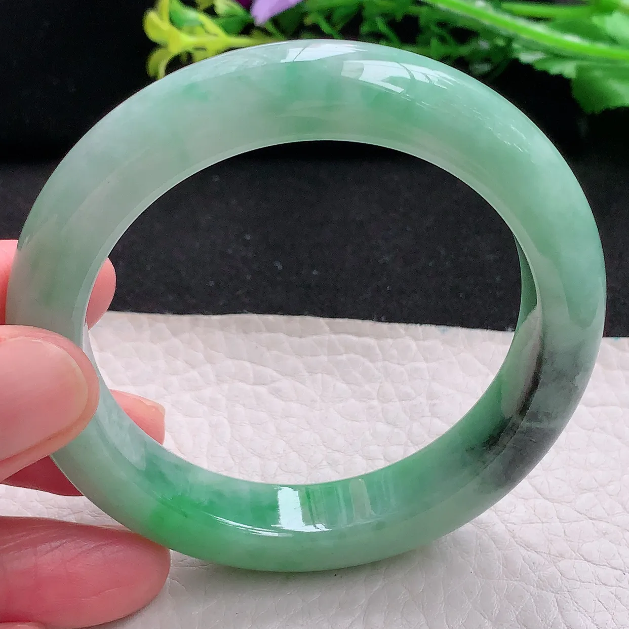 xh自然光54.5*11.8*9.4平安镯 天然缅甸翡翠双彩宽边玉镯子