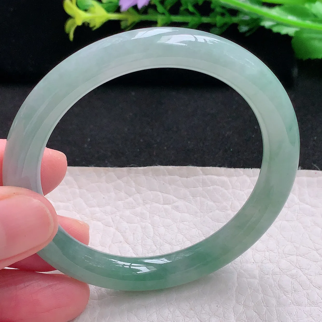 n小圈口52.5*8.3*8叮当镯 天然缅甸翡翠a 货清爽冰胶圆条玉镯子 玉手环