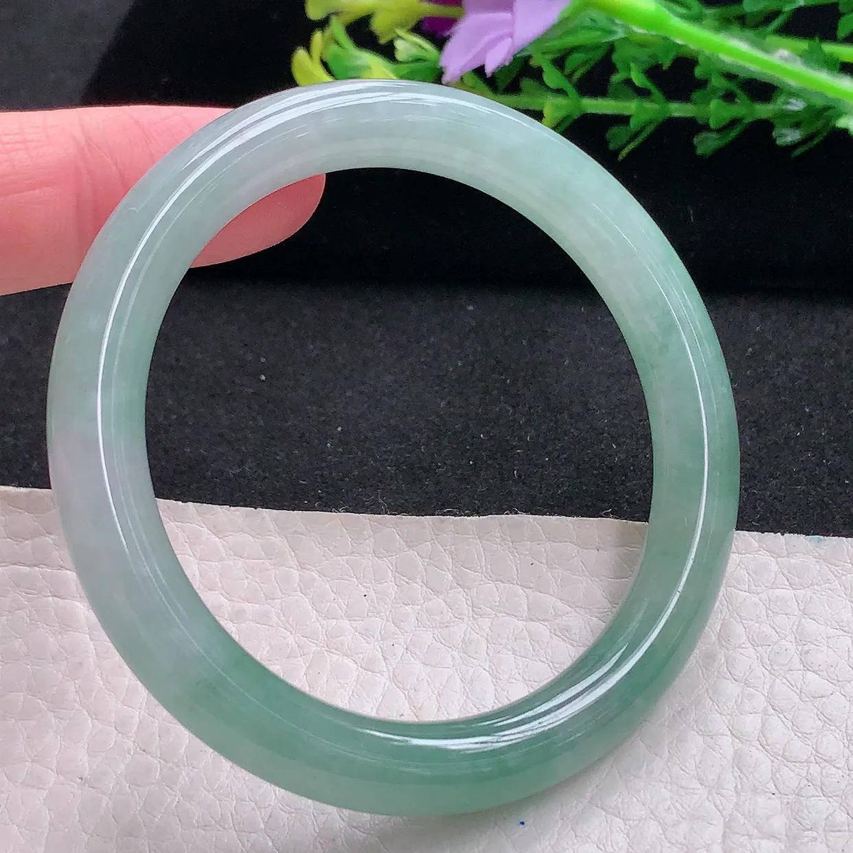 n小圈口52.5*8.3*8叮当镯 天然缅甸翡翠a 货清爽冰胶圆条玉镯子 玉手环