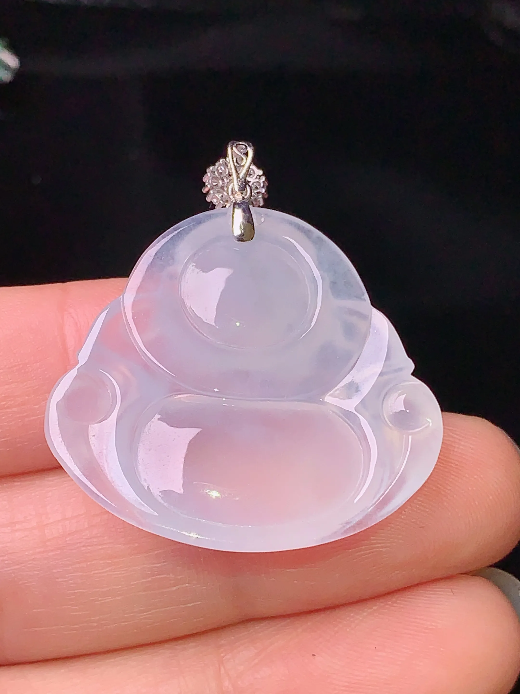 18k金钻镶嵌冰种佛公吊坠 玉质细腻 色泽清新艳丽 整体尺寸33*29.3*6