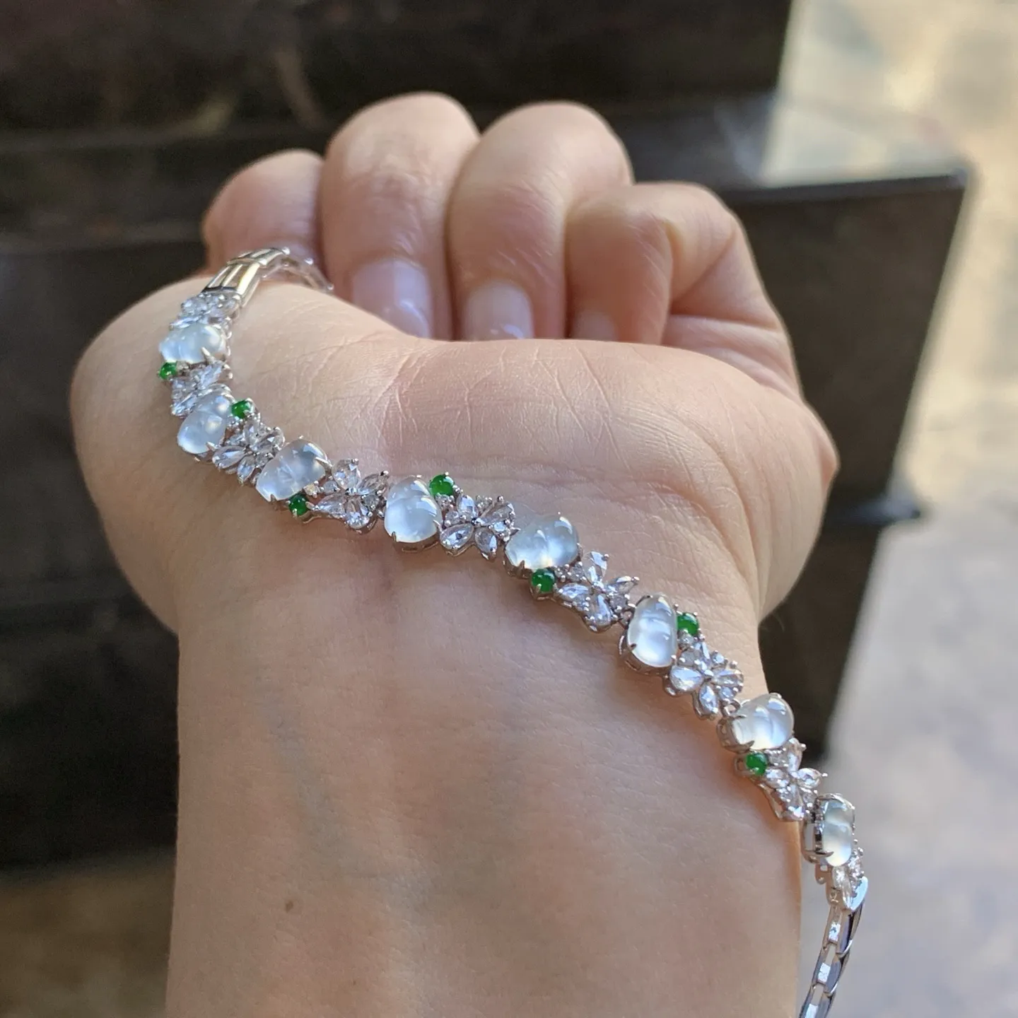 金钻镶嵌冰种手链^_^冰透 清新