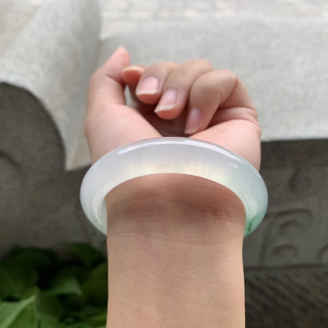 小圈口52-12-8.4 【高冰飘花正圈手镯】正圈52 53可戴