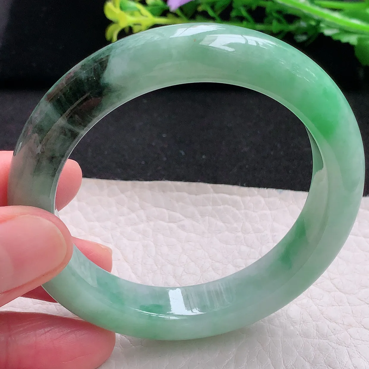 xh自然光54.5*11.8*9.4平安镯 天然缅甸翡翠双彩宽边玉镯子