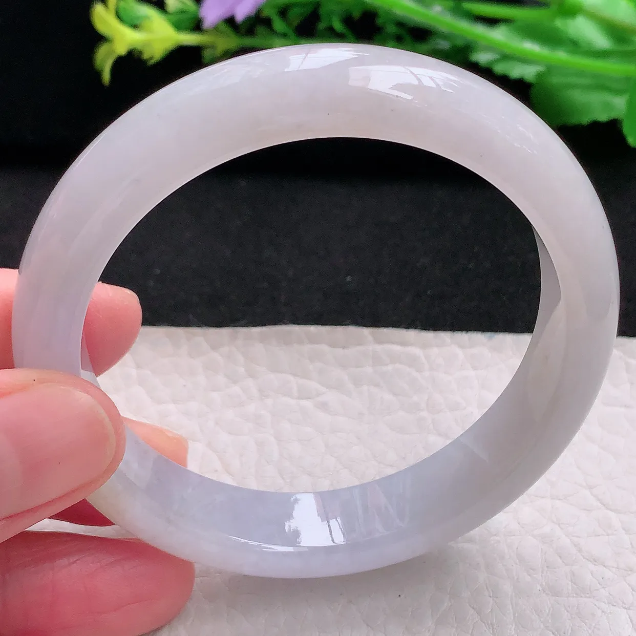 n自然光55.5*12.4*7.6平安镯 天然缅甸翡翠a 货冰润甜美宽边玉镯子 玉手环