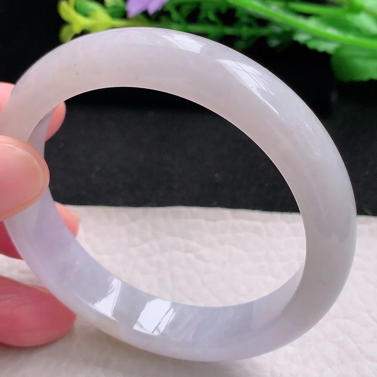 n自然光55.5*12.4*7.6平安镯 天然缅甸翡翠a 货冰润甜美宽边玉镯子 玉手环