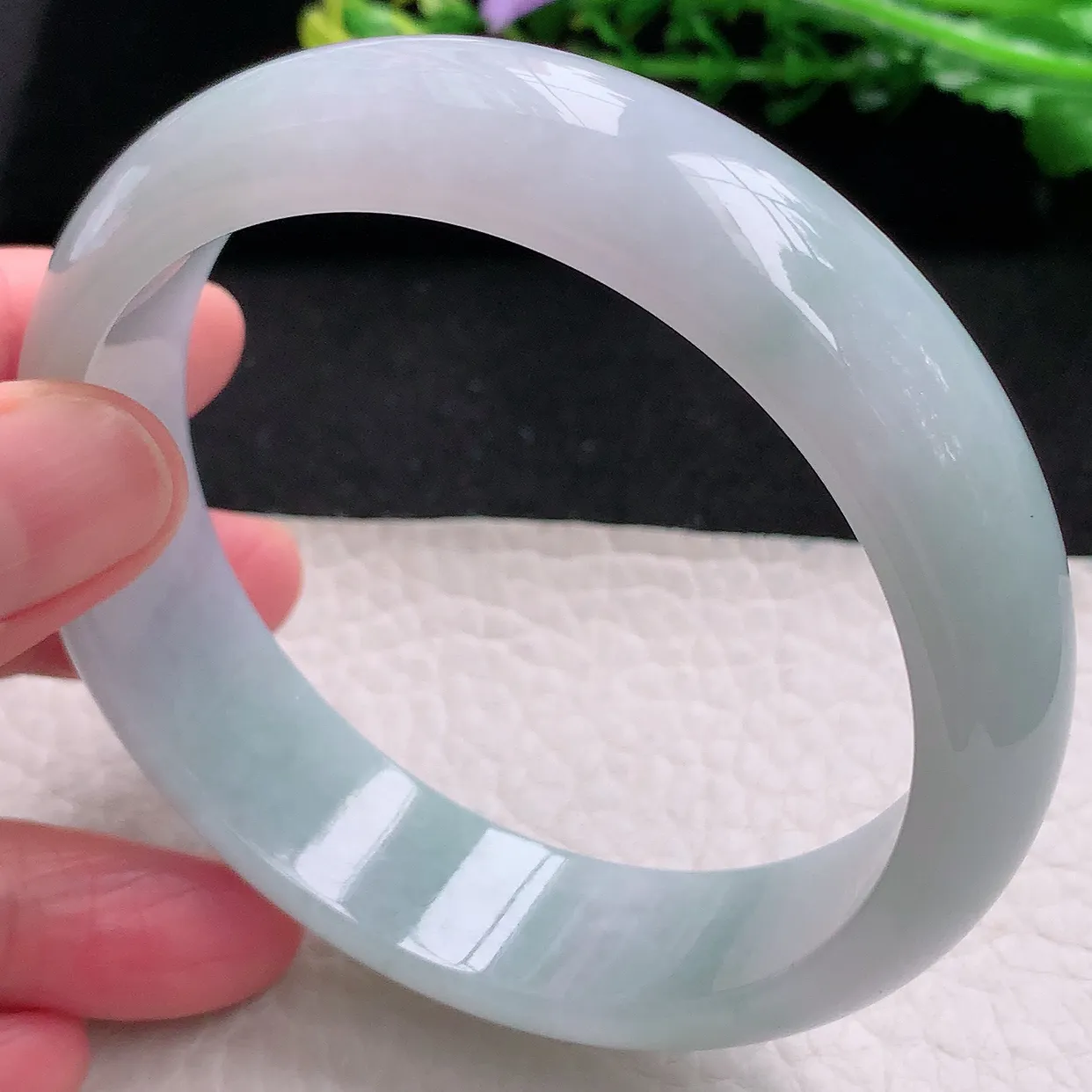 hh大圈口62.6*16.8*7.6轮胎镯 天然缅甸翡翠冰胶清爽大气宽边玉镯子