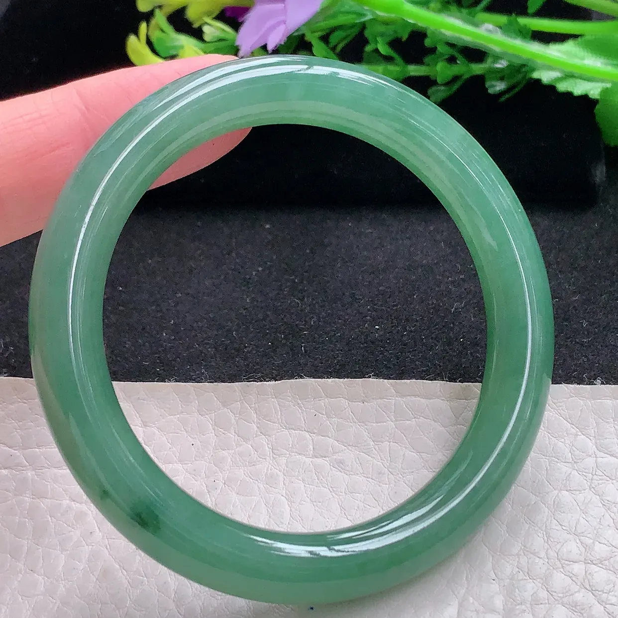 n小圈口52*8.8*8.5叮当镯 天然缅甸翡翠a 货冰胶满绿圆条玉镯子 玉手环