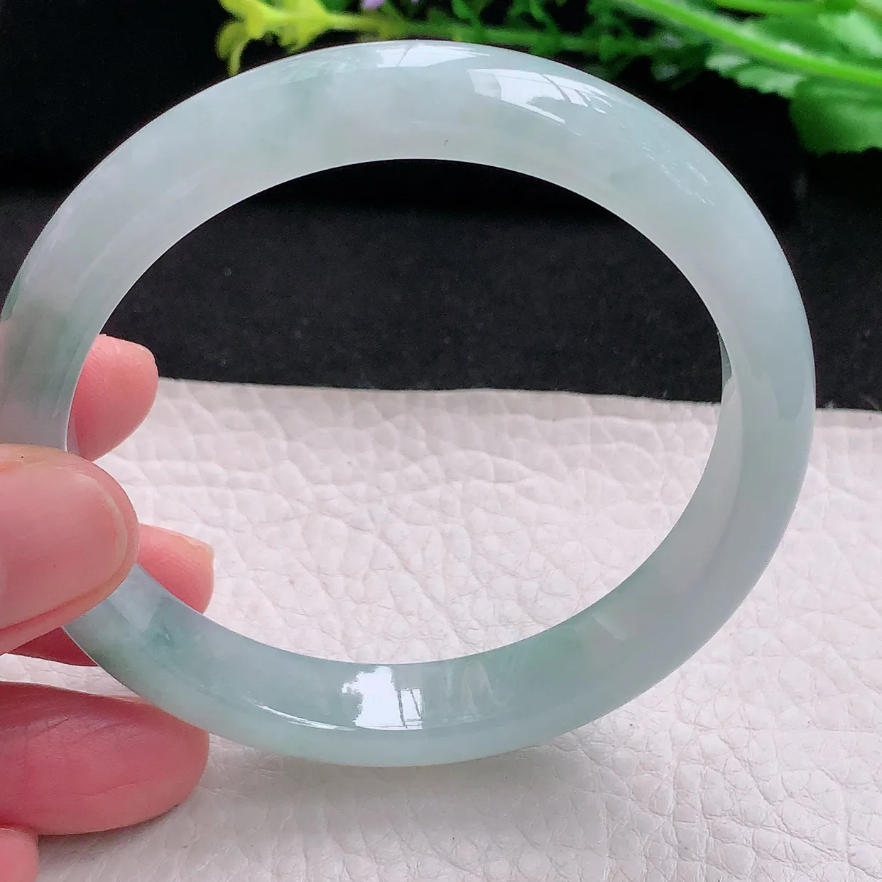 n大圈口60*11*7.5平安镯 天然缅甸翡翠a 货冰飘花宽边玉镯子 玉手环