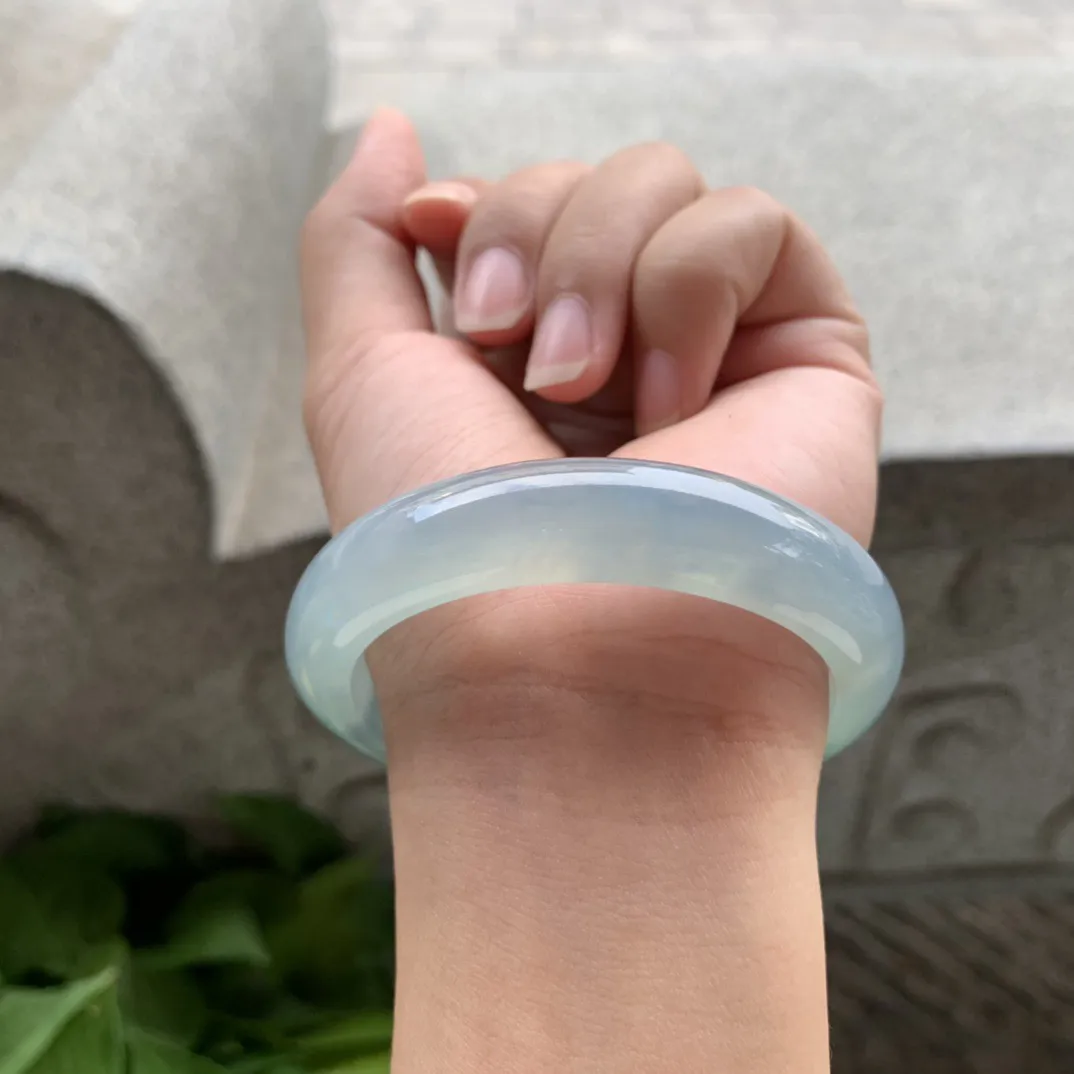 圈口 54-12.7-8.4【冰蓝飘绿正圈手镯】正圈54 52可戴