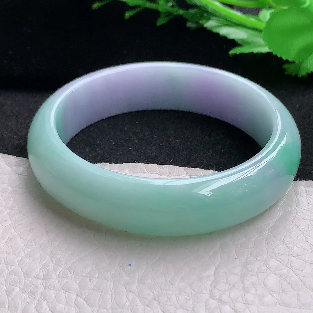 yh自然光53.3*14*7.5平安镯 天然缅甸翡翠水润春带彩宽边玉镯子