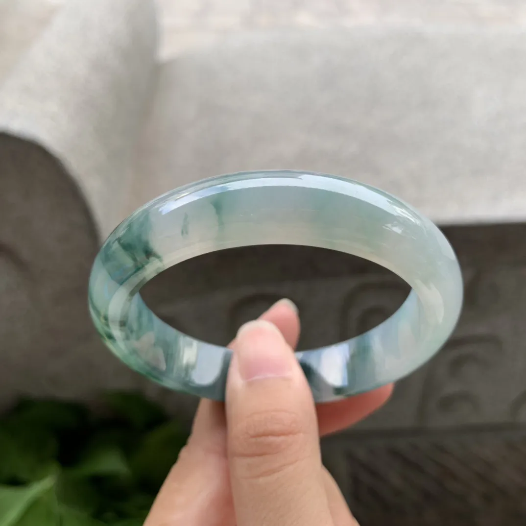 圈口54.5-12.3-7.8 【冰种飘花正圈手镯】正圈54 55可戴