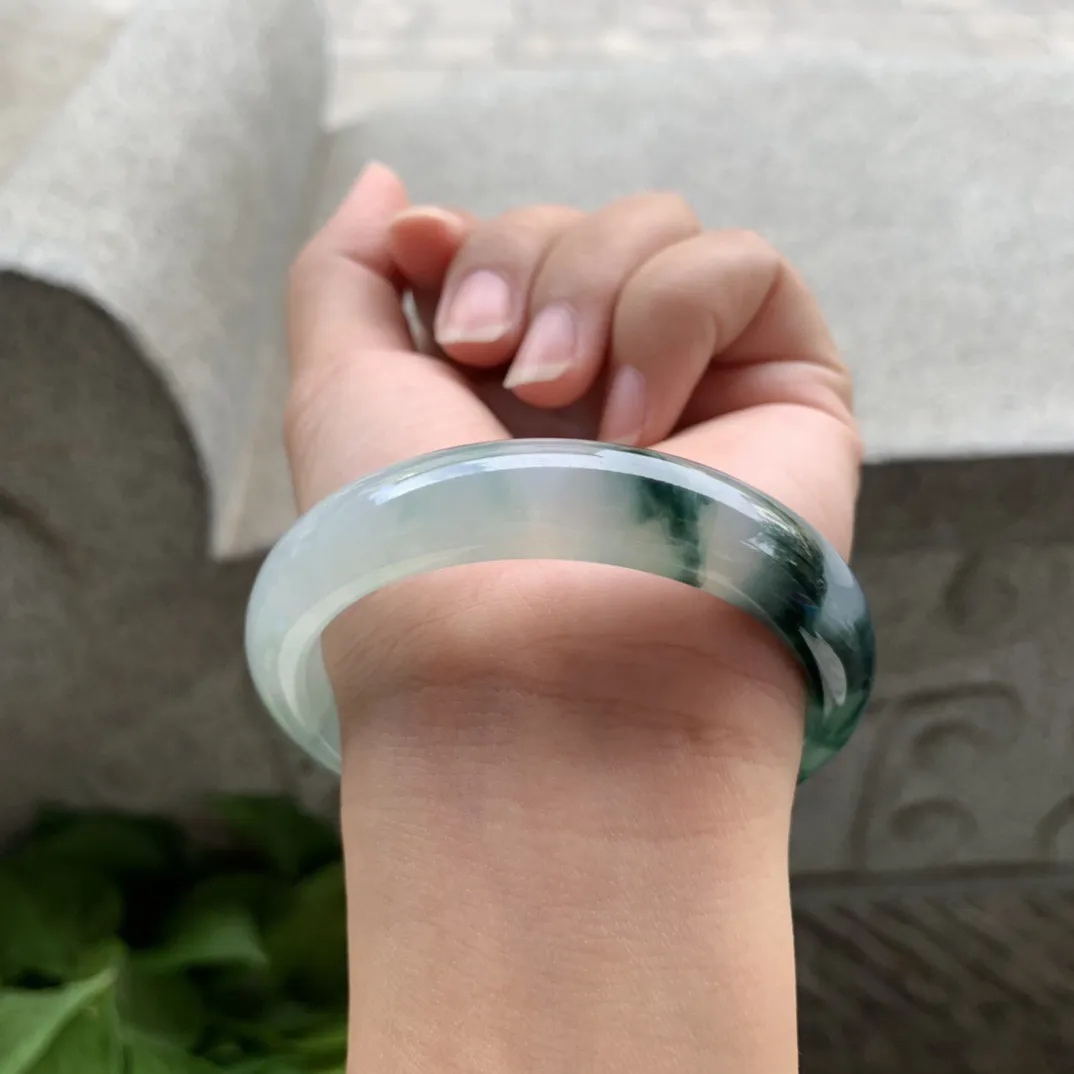 圈口54.5-12.3-7.8 【冰种飘花正圈手镯】正圈54 55可戴