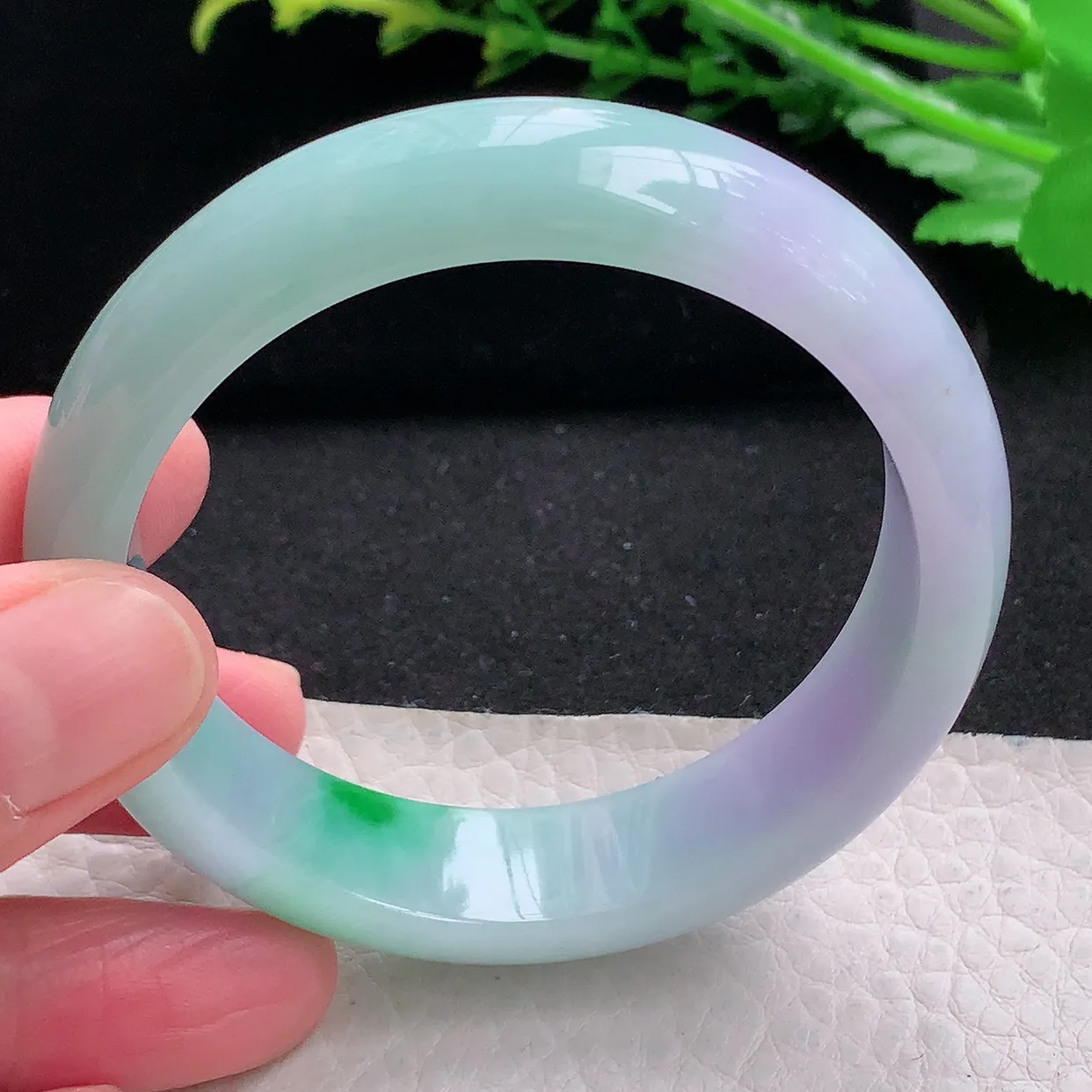 yh自然光53.3*14*7.5平安镯 天然缅甸翡翠水润春带彩宽边玉镯子