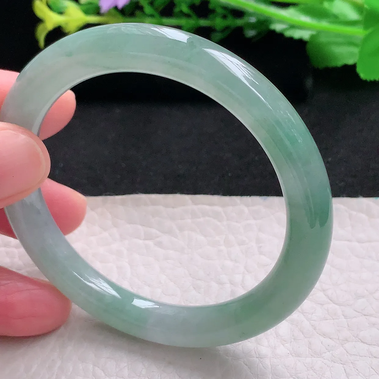 n小圈口52.5*8.3*8叮当镯 天然缅甸翡翠a 货清爽冰胶圆条玉镯子 玉手环