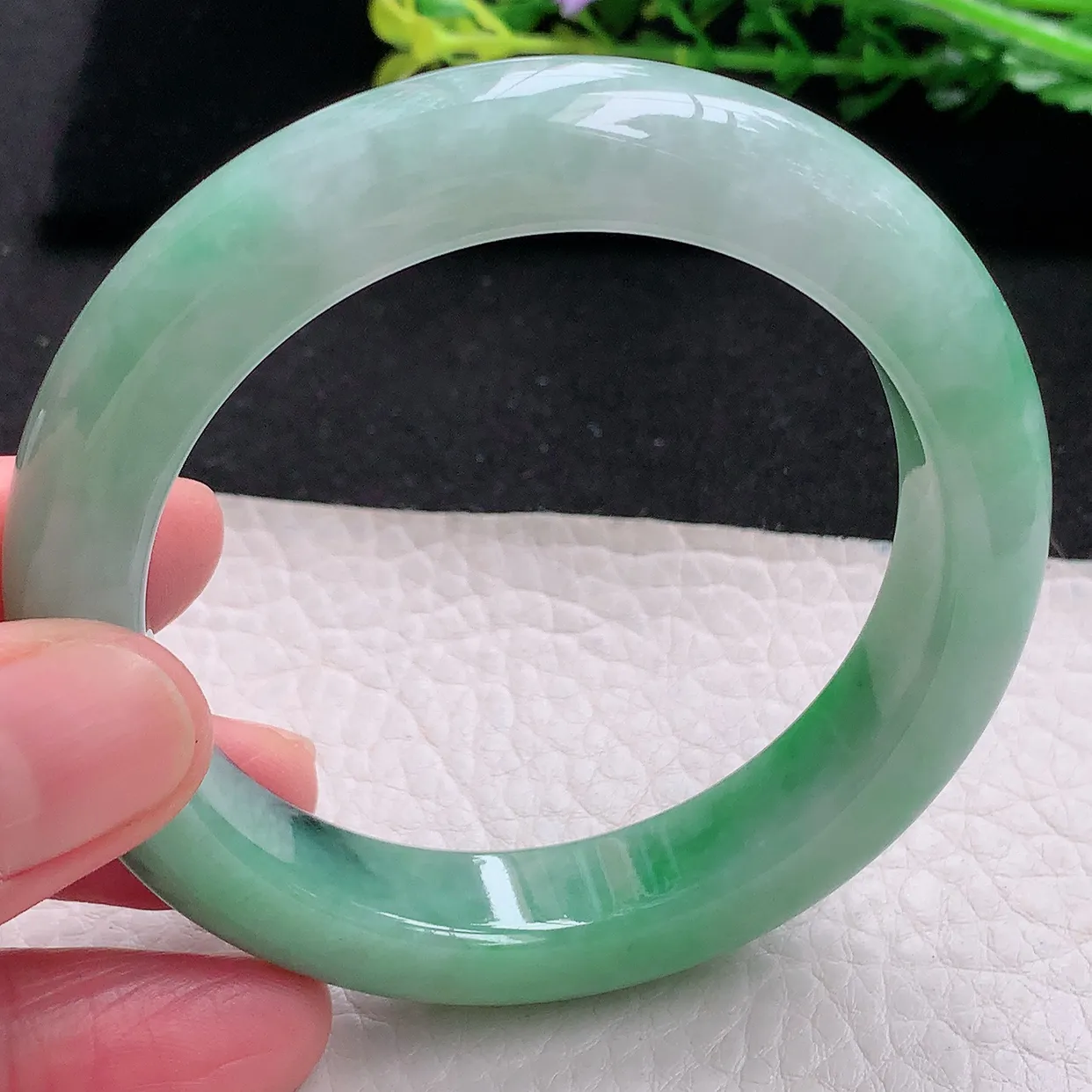 xh自然光54.5*11.8*9.4平安镯 天然缅甸翡翠双彩宽边玉镯子