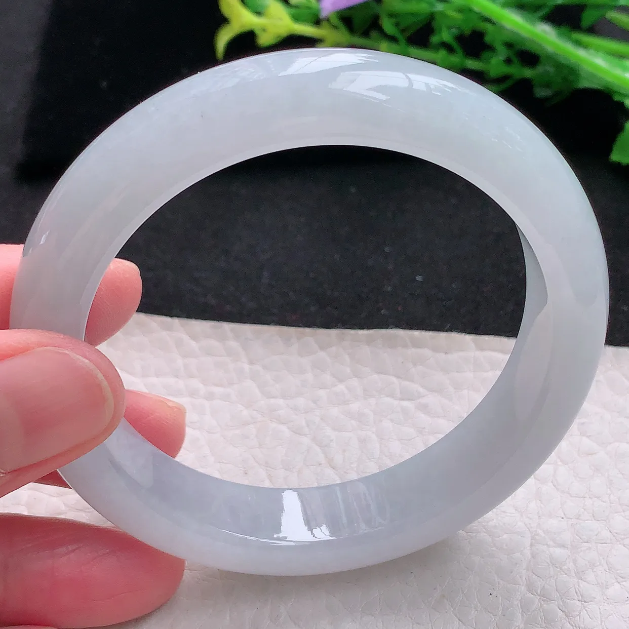 hy自然光57*13*8.7平安镯天然缅甸翡翠白月光冰纯正圈宽边玉镯子