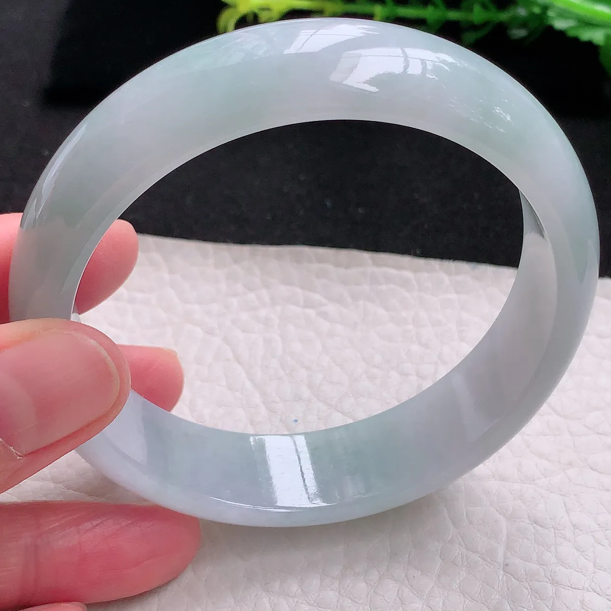 hh大圈口62.6*16.8*7.6轮胎镯 天然缅甸翡翠冰胶清爽大气宽边玉镯子