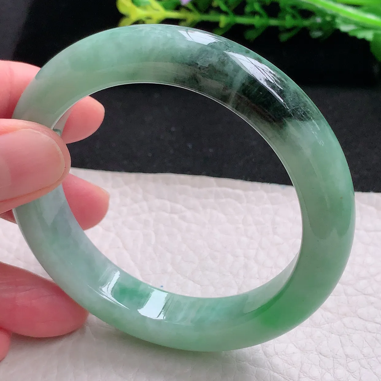 xh自然光54.5*11.8*9.4平安镯 天然缅甸翡翠双彩宽边玉镯子