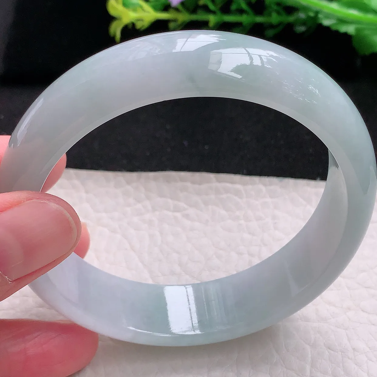 hh大圈口62.6*16.8*7.6轮胎镯 天然缅甸翡翠冰胶清爽大气宽边玉镯子