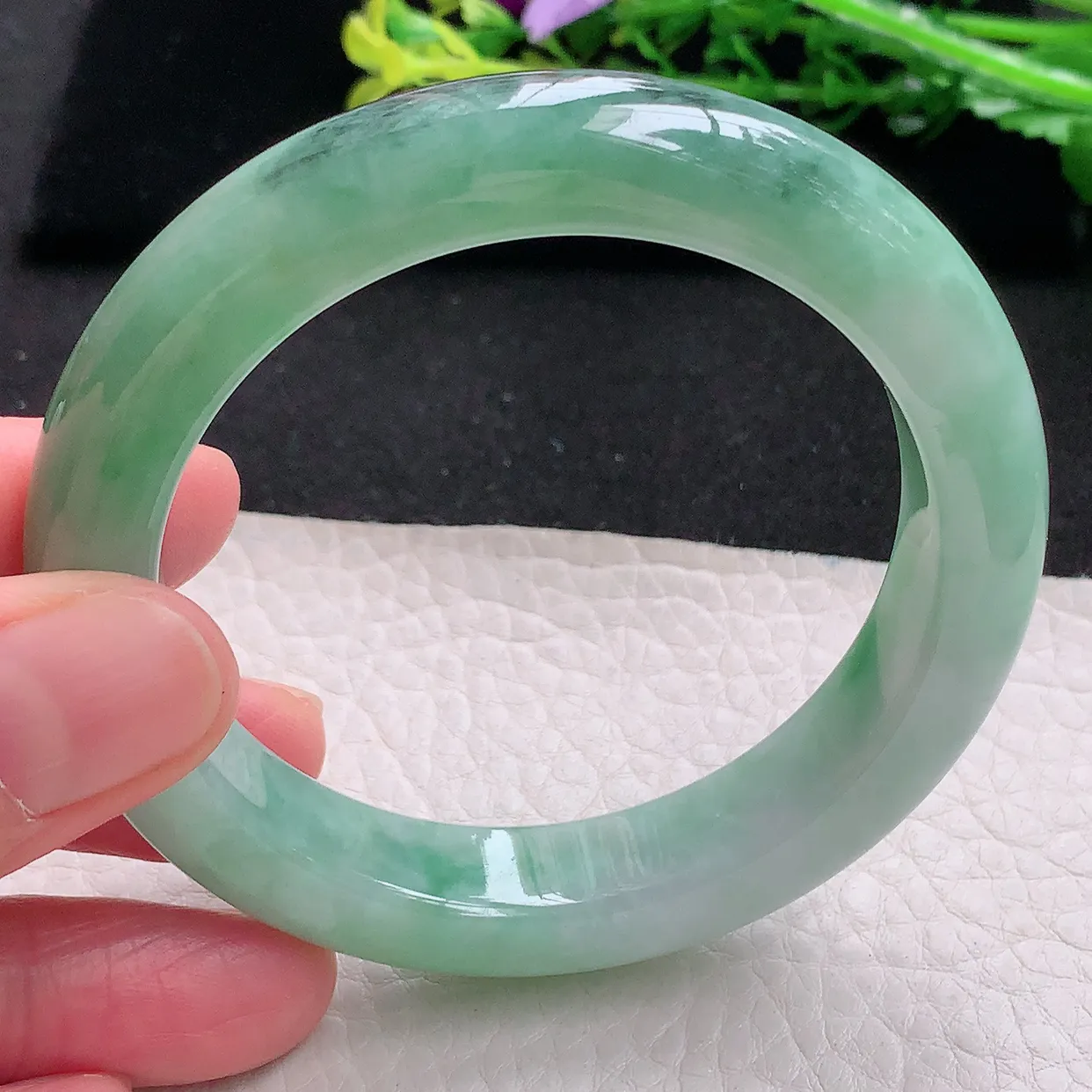 xh自然光54.5*11.8*9.4平安镯 天然缅甸翡翠双彩宽边玉镯子