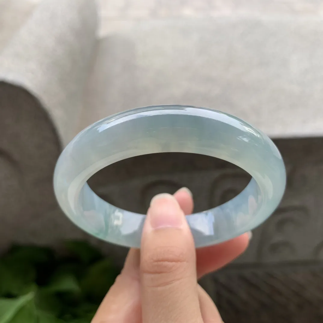 圈口 54-12.7-8.4【冰蓝飘绿正圈手镯】正圈54 52可戴