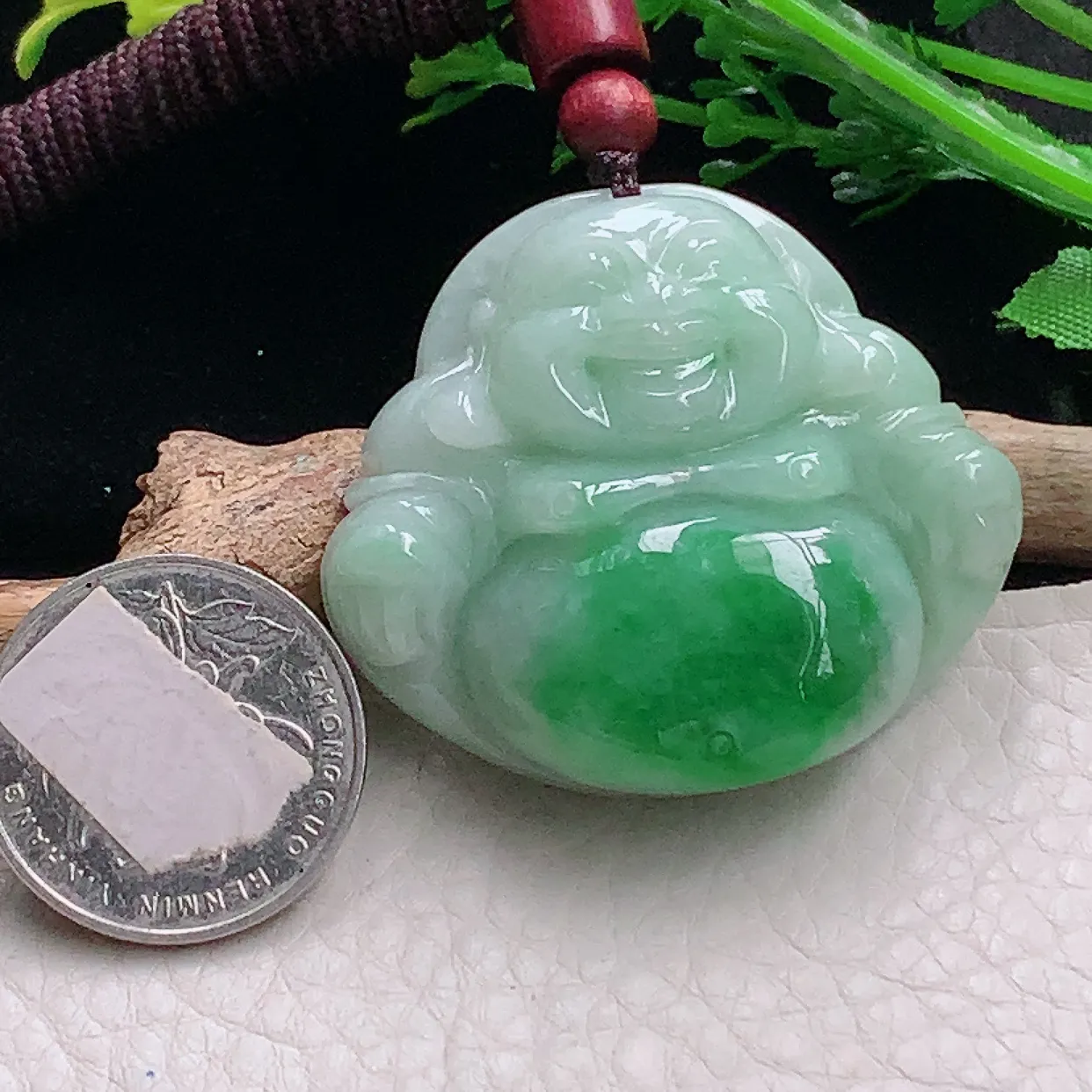 zen自然光40.6*46*13天然缅甸翡翠辣绿大佛公 弥勒佛玉吊坠 毛衣坠