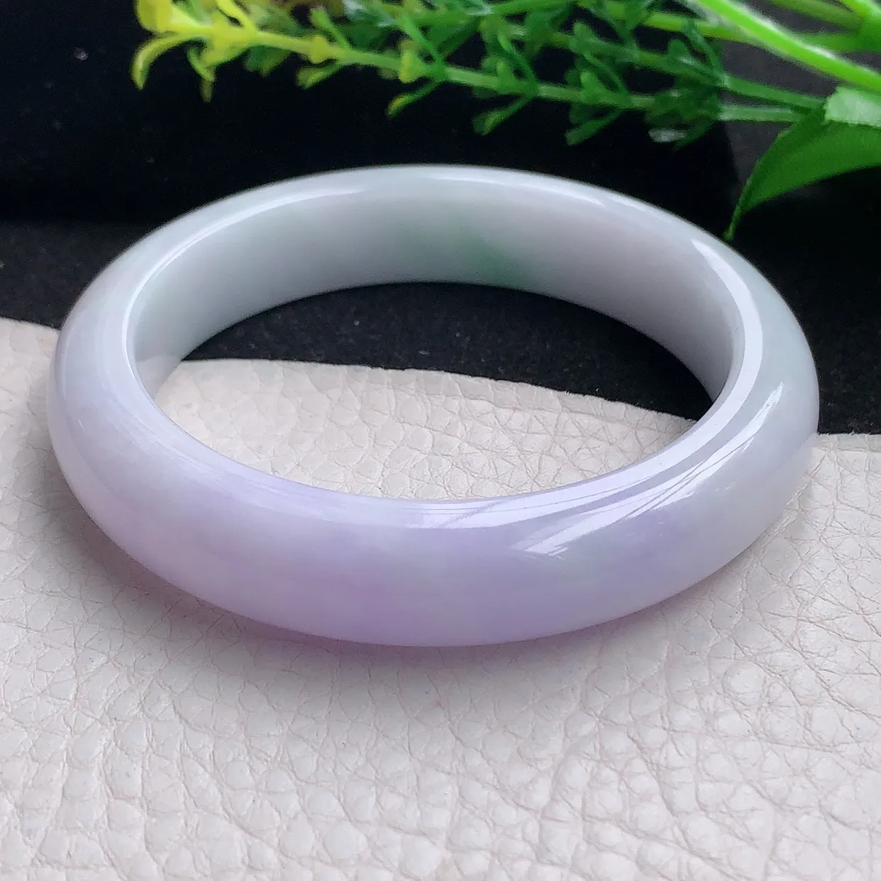 z自然光55.5*12.5*8.5平安镯 天然缅甸翡翠a 货春带彩边玉镯子 玉手环