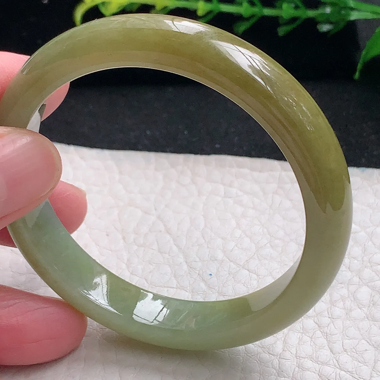 z小圈口51.5*10.6*6.8平安镯 天然缅甸翡翠a 货冰黄秀气宽边边玉镯子 玉手环