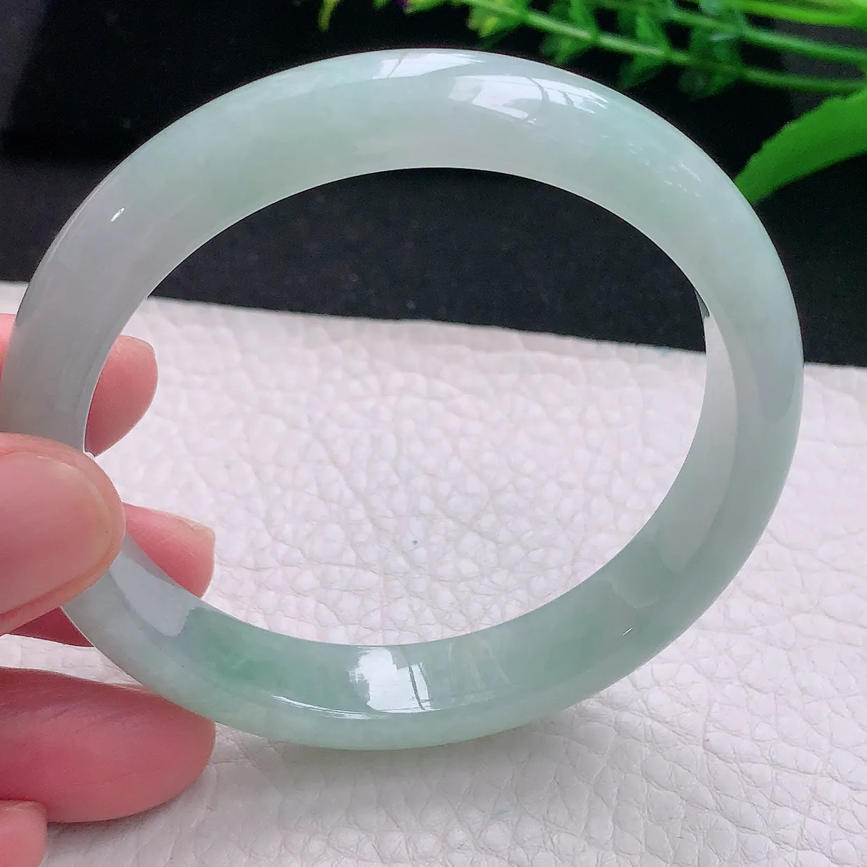 js自然光58*11.8*7.5平安镯 天然缅甸翡翠a 货清新自然宽边玉镯子